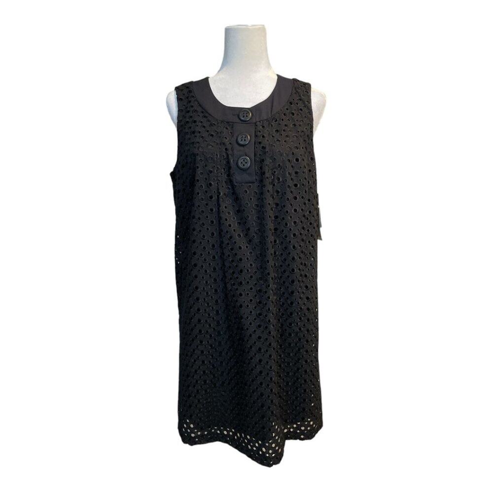 NWT Blu Sage Women's  Minimalist Eyelet Shift Dress Sleeveless Size 12  Black